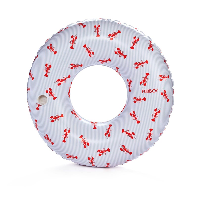 FUNBOY Giant Blue & White Striped Lobster Inflatable Pool Float with Cup Holder, 48" Adult Inner Tube Swim Ring Pool Lounger - Image 1