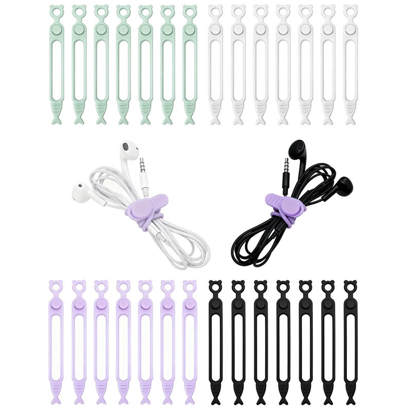 Ortarco 28 Pcs Silicone Cable Ties Reusable, Cable Cord Organizer Straps for Charging Wire, Computer Cords, 4 Color - Image 1