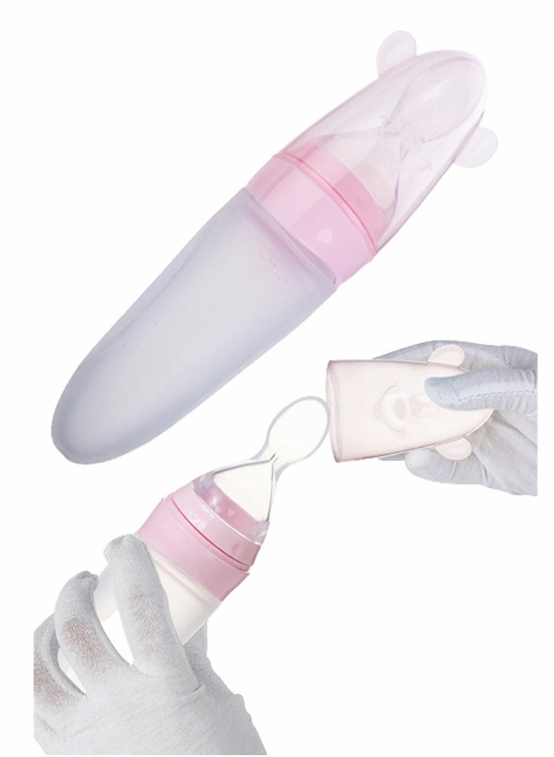 كابتن تيك Squeeze Feeder with Spoon 90ML Pink Baby Rice Paste Spoon Silicone Baby Food Dispensing Spoon Food Supplement Spoon Spoon Bottle for Baby Baby Spoon Feeder Bottle Baby Solid Food Feeder - Image 1