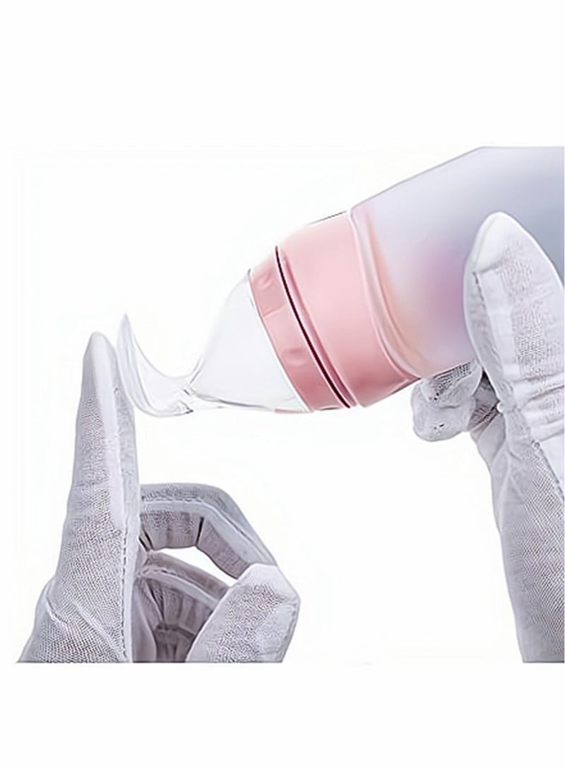 كابتن تيك Squeeze Feeder with Spoon 90ML Pink Baby Rice Paste Spoon Silicone Baby Food Dispensing Spoon Food Supplement Spoon Spoon Bottle for Baby Baby Spoon Feeder Bottle Baby Solid Food Feeder - Image 2