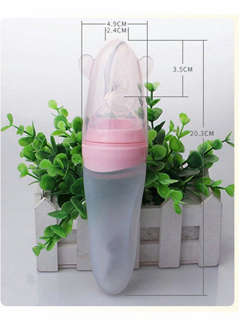 كابتن تيك Squeeze Feeder with Spoon 90ML Pink Baby Rice Paste Spoon Silicone Baby Food Dispensing Spoon Food Supplement Spoon Spoon Bottle for Baby Baby Spoon Feeder Bottle Baby Solid Food Feeder - Image 3