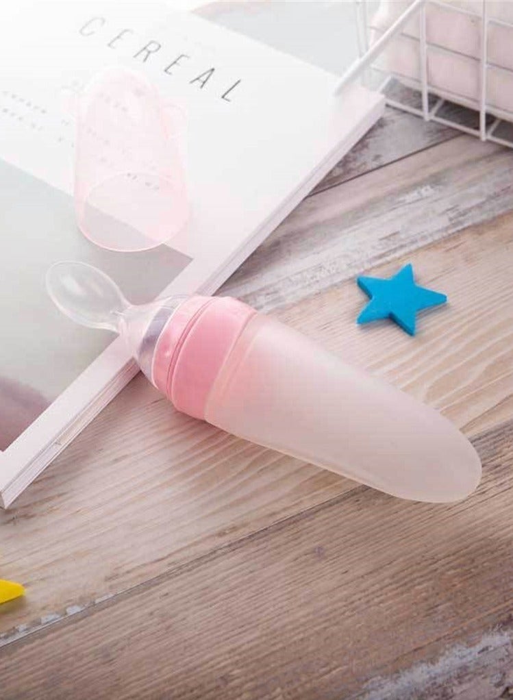 كابتن تيك Squeeze Feeder with Spoon 90ML Pink Baby Rice Paste Spoon Silicone Baby Food Dispensing Spoon Food Supplement Spoon Spoon Bottle for Baby Baby Spoon Feeder Bottle Baby Solid Food Feeder - Image 5