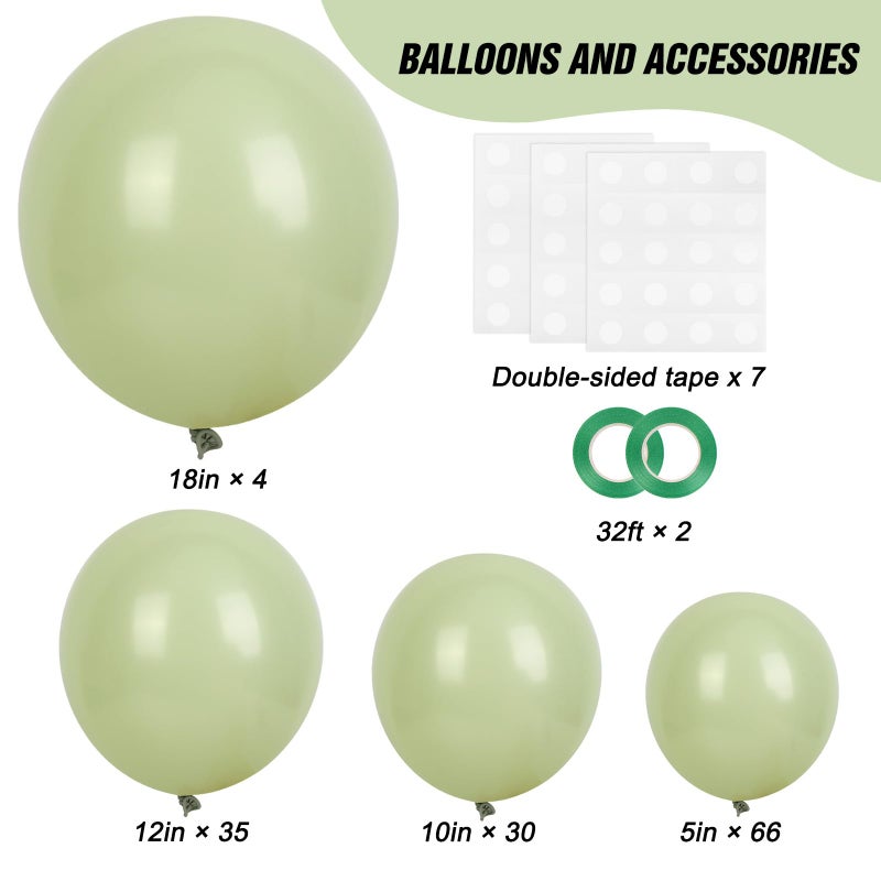RUBFAC Dusty Green Balloons 129pcs Different Sizes Pack of 18 12 10 5 Inch, Latex Boho Sage Green Balloon Garland Arch Kit for Wedding Dinosaur Jungle Safari Birthday Party Decorations - Image 2
