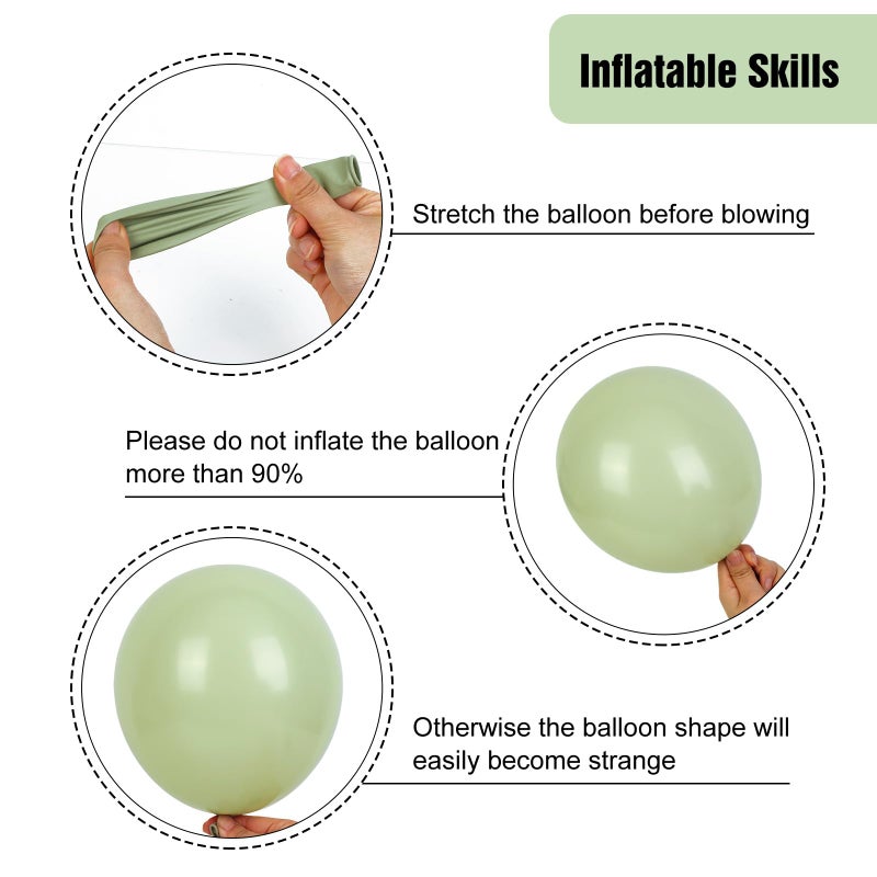 RUBFAC Dusty Green Balloons 129pcs Different Sizes Pack of 18 12 10 5 Inch, Latex Boho Sage Green Balloon Garland Arch Kit for Wedding Dinosaur Jungle Safari Birthday Party Decorations - Image 3