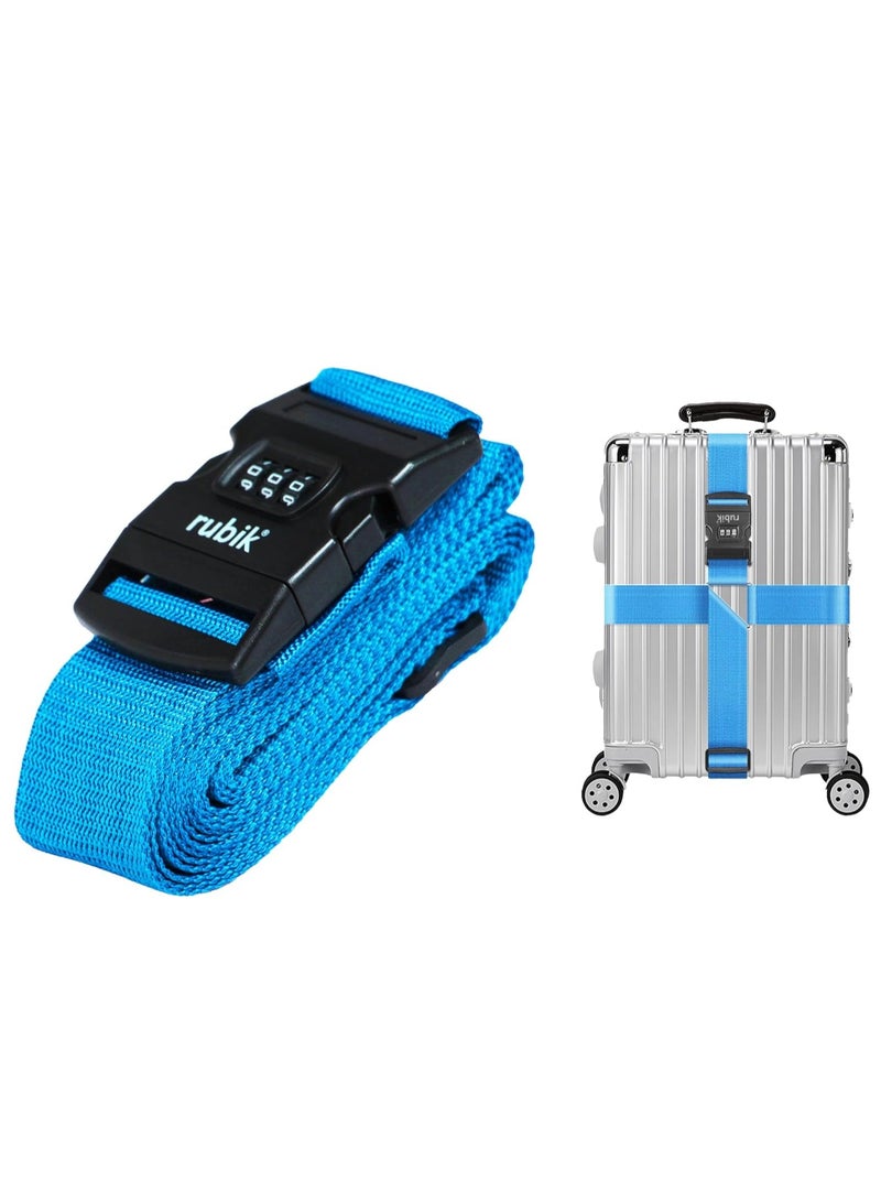 Rubik Cross Luggage Strap with Password, 150 Inch Adjustable Heavy Duty Travel Packing Belt for Bag Baggage Suitcase Safety (1 Pack) Light Blue  - Image 1