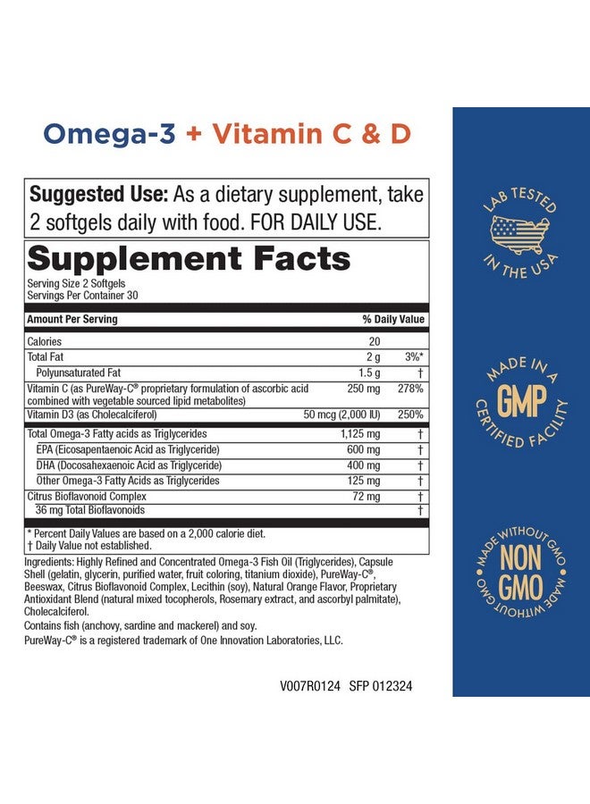 Purity Products - Omega-3 Plus Vitamin C & D, 60 softgels - Image 3