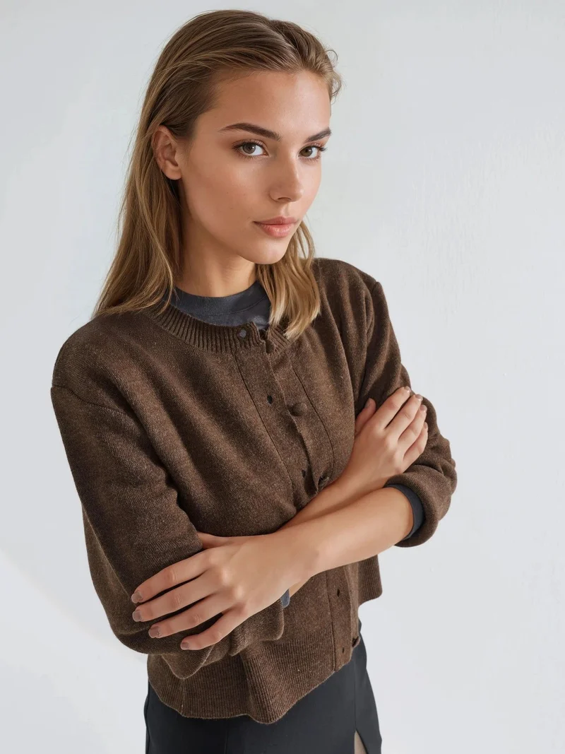 HICCUP Covered Button Knit Cardigan with Pockets