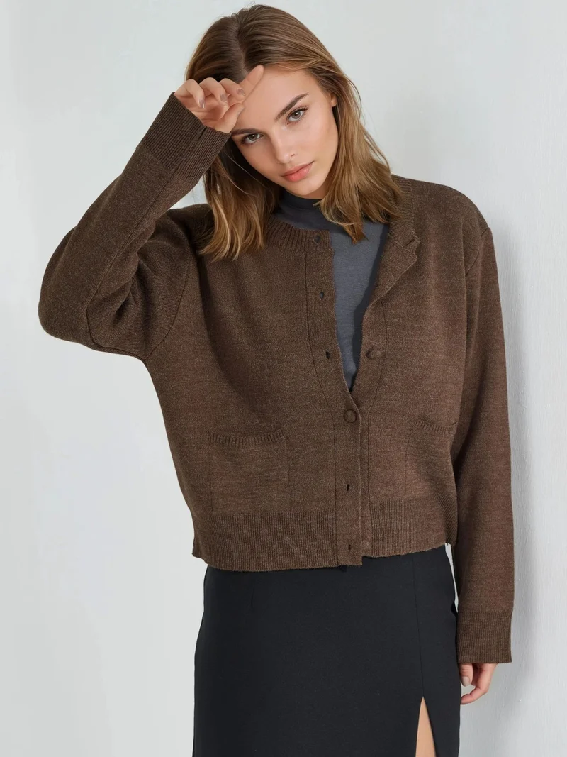 HICCUP Covered Button Knit Cardigan with Pockets