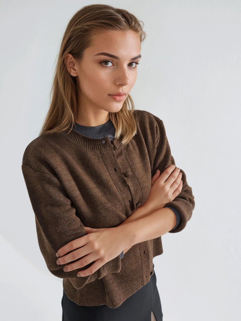 HICCUP Covered Button Knit Cardigan with Pockets - Image 2