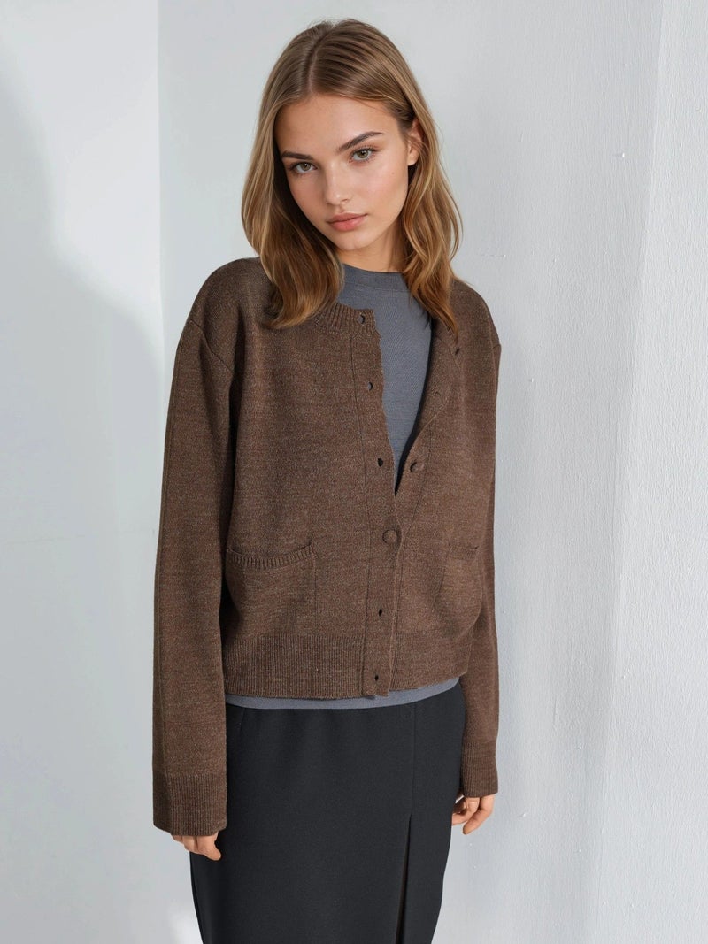 HICCUP Covered Button Knit Cardigan with Pockets - Image 5