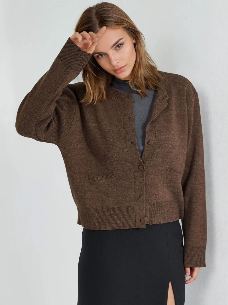 HICCUP Covered Button Knit Cardigan with Pockets - Image 1
