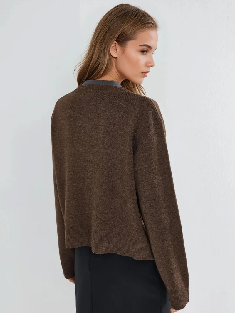 Hiccup Mocha Brown Covered Button Knit Cardigan with Pockets for Women | Best Price UAE
