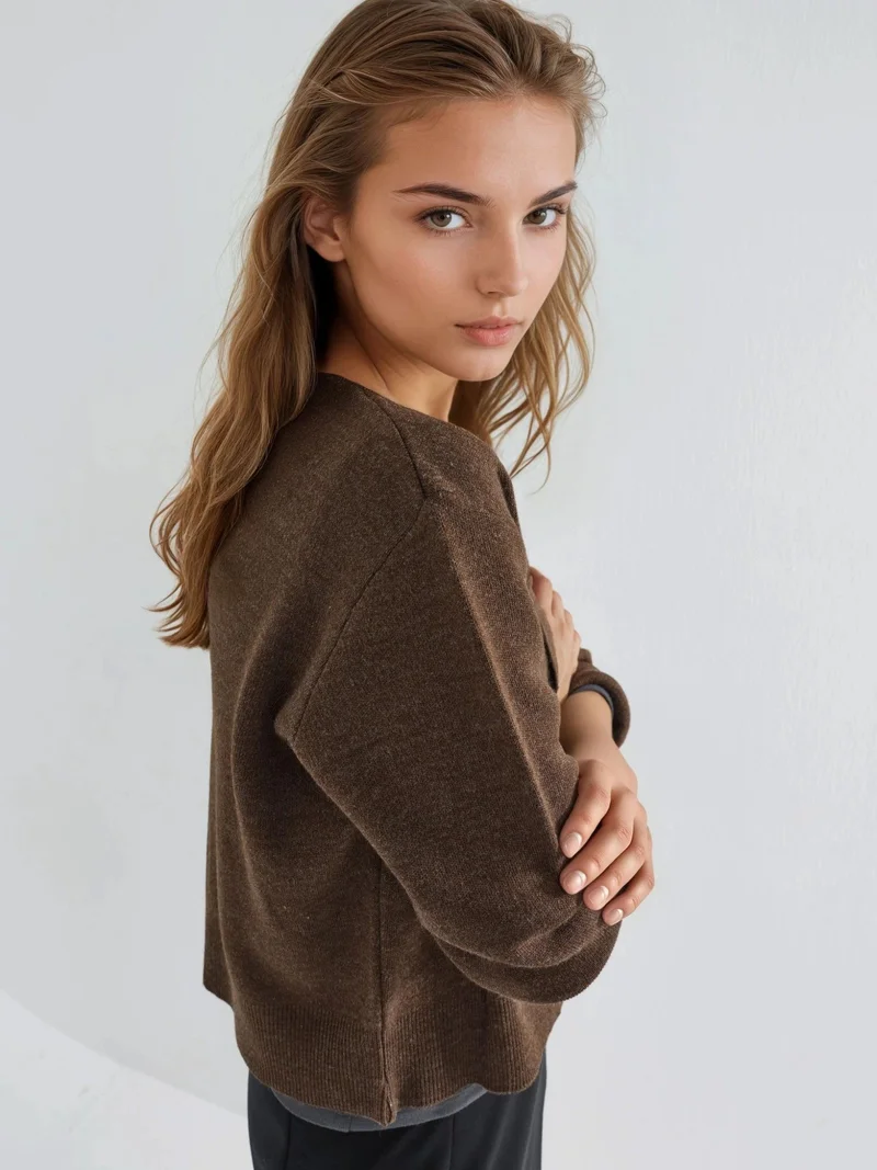 Hiccup Mocha Brown Covered Button Knit Cardigan with Pockets for Women | Best Price UAE