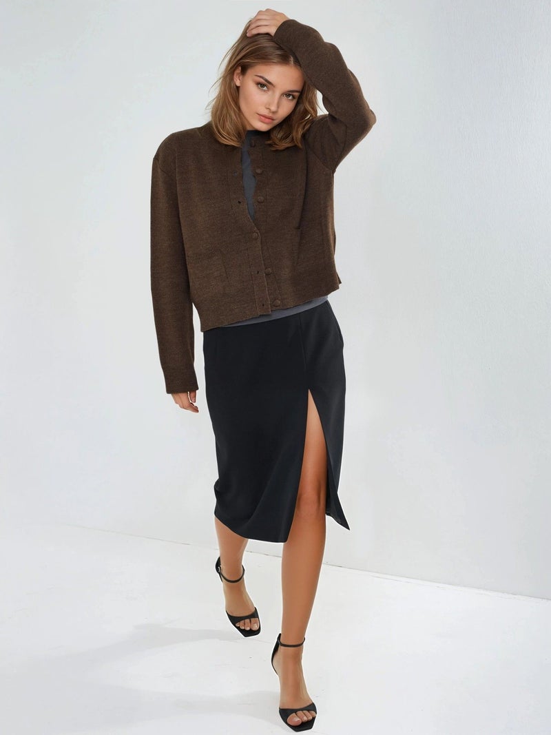 HICCUP Covered Button Knit Cardigan with Pockets - Image 4