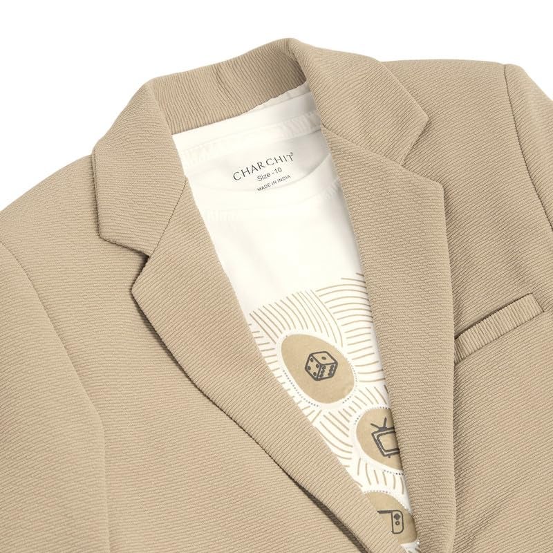 CHARCHIT Boys Regular Fit Plain Blazer and T-Shirt Set in Khaki - Image 5