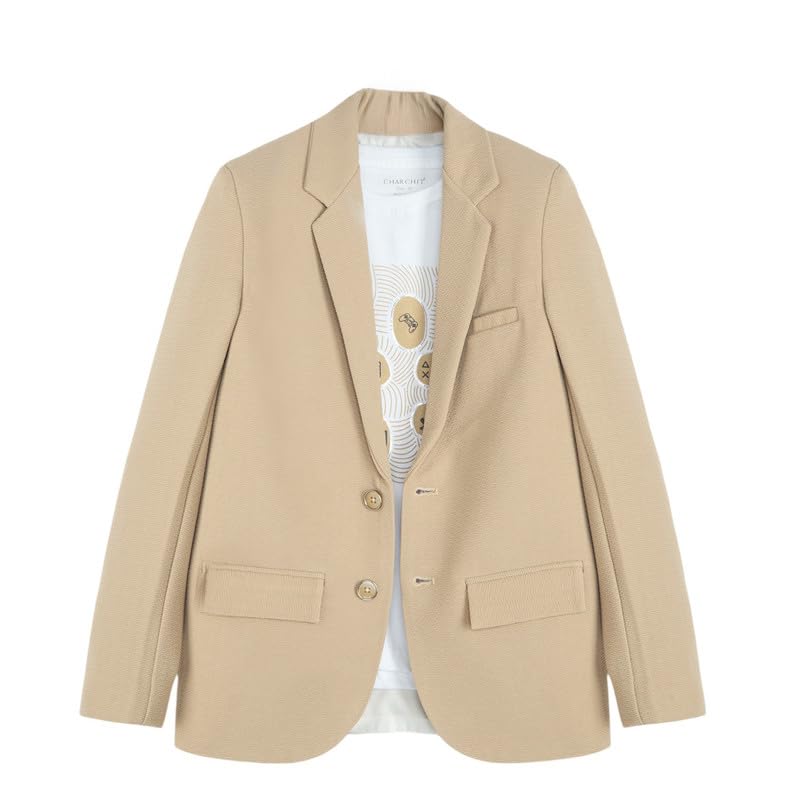 CHARCHIT Boys Regular Fit Plain Blazer and T-Shirt Set in Khaki - Image 1