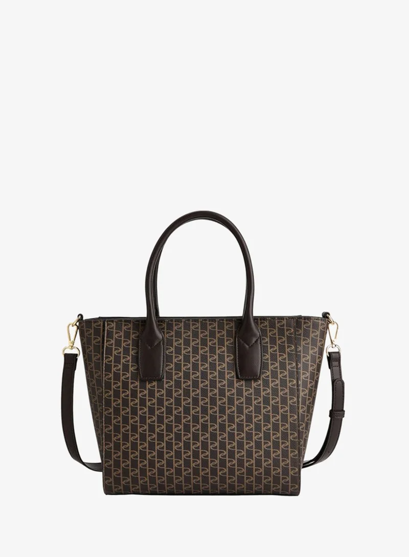 Paprika Monogram Print Tote Bag with Double Handle and Zip Closure