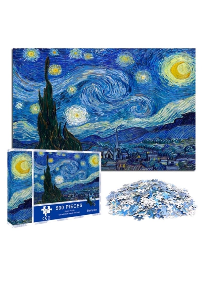 Jigsaw Puzzle 500 Pieces "The Starry Night" by Van Gogh - Classic Art Challenge for Adults & Kids - Image 1