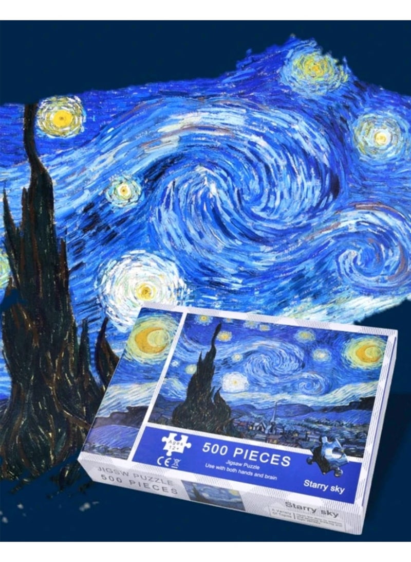 Jigsaw Puzzle 500 Pieces "The Starry Night" by Van Gogh - Classic Art Challenge for Adults & Kids - Image 3