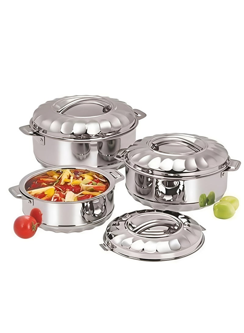 كادي ون طقم حافظات طعام لحفظ الحرارة مصنوع من الإستانلس ستيل مكون 3 قطع (5000+7500+10000) مل، وعاء حفظ الطعام، كسرولة للطهي بمقابض عازلة للحرارة - Image 2