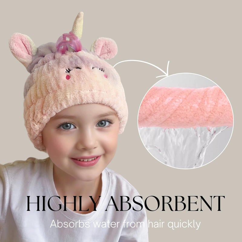 LCBD Microfiber Hair Towel Wrap for Kids, Unicorn Dry Hair Cap Suck Water, Absorbent Quick Girls Boys Hair Drying Towel, Lightweight Bouncy Hat Headscarf for Wet Hair - Image 5