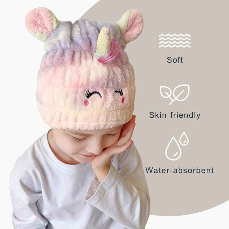 LCBD Microfiber Hair Towel Wrap for Kids, Unicorn Dry Hair Cap Suck Water, Absorbent Quick Girls Boys Hair Drying Towel, Lightweight Bouncy Hat Headscarf for Wet Hair - Image 4