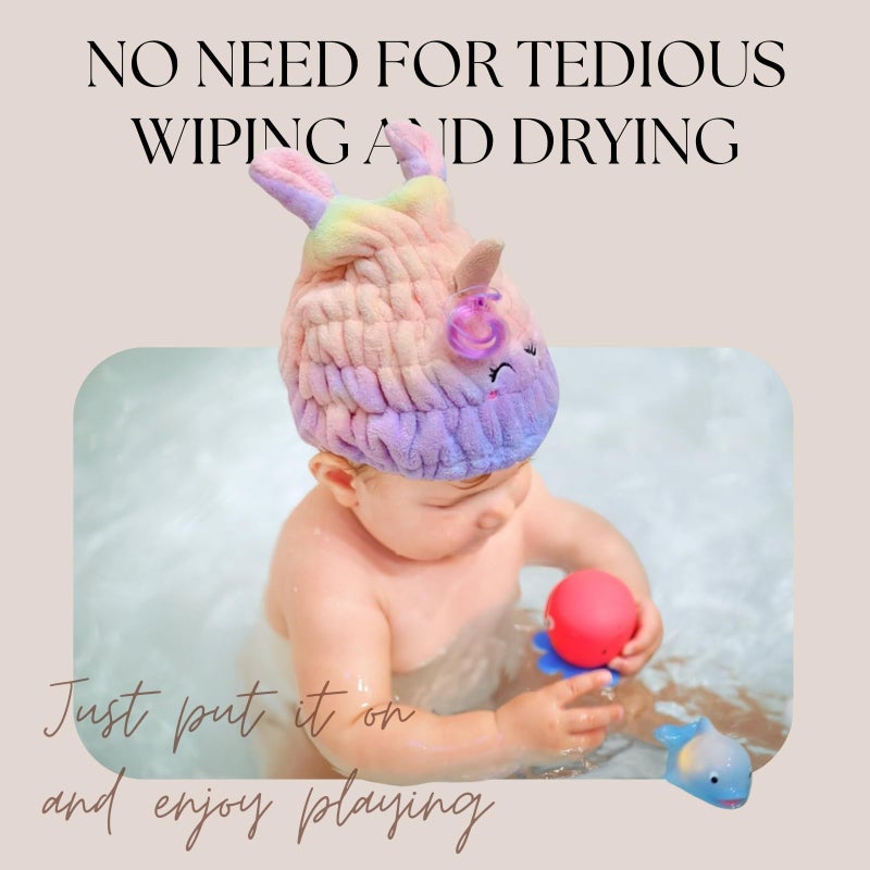LCBD Microfiber Hair Towel Wrap for Kids, Unicorn Dry Hair Cap Suck Water, Absorbent Quick Girls Boys Hair Drying Towel, Lightweight Bouncy Hat Headscarf for Wet Hair - Image 3