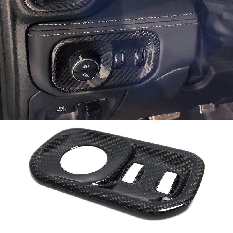 Yipmotiv Car Headlight Lamp Button Trim for Dodge RAM TRX 1500 Limited Rebel Laramie OffRoad 2020 2021 2022 2023 Interior Genuine Carbon Fiber Light Switch Cover