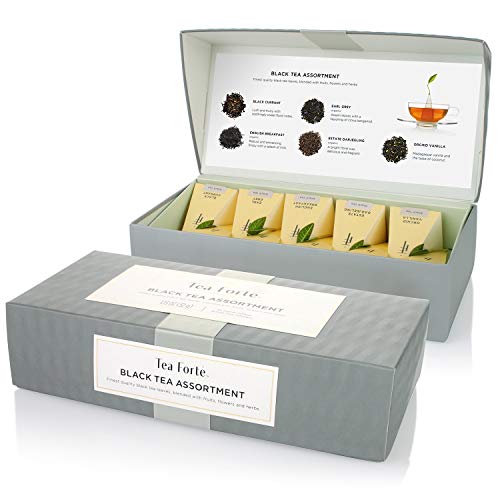Tea Forte Premium Petite Presentation Box Gift Set Sampler 10 Count 2 of Each Blend Individually Wrapped Handcrafted Pyramid Infuser Bags Black Tea - Image 1