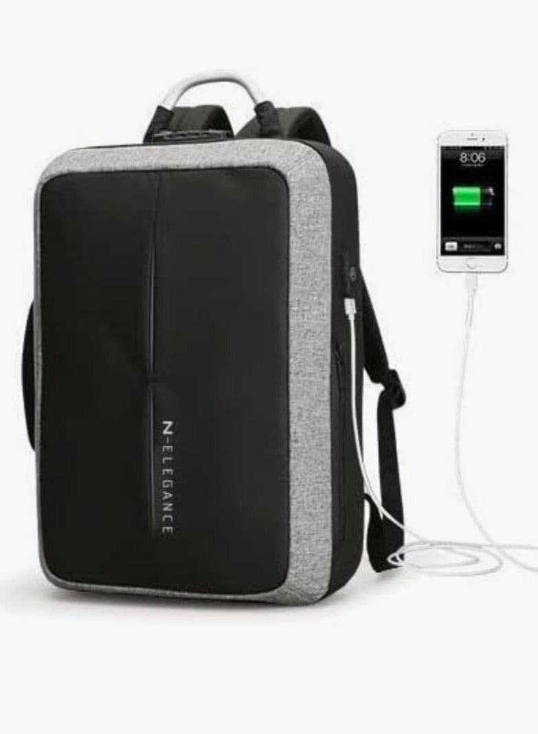 N Elegance 15.6 inch Laptop Backpack Large Capacity School Bag USB Charging Port Water Resistant Grey - Image 1