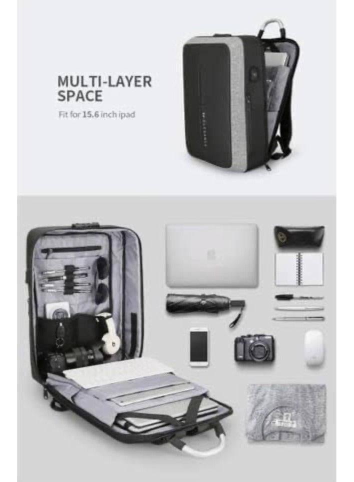 N Elegance 15.6 inch Laptop Backpack Large Capacity School Bag USB Charging Port Water Resistant Grey - Image 4