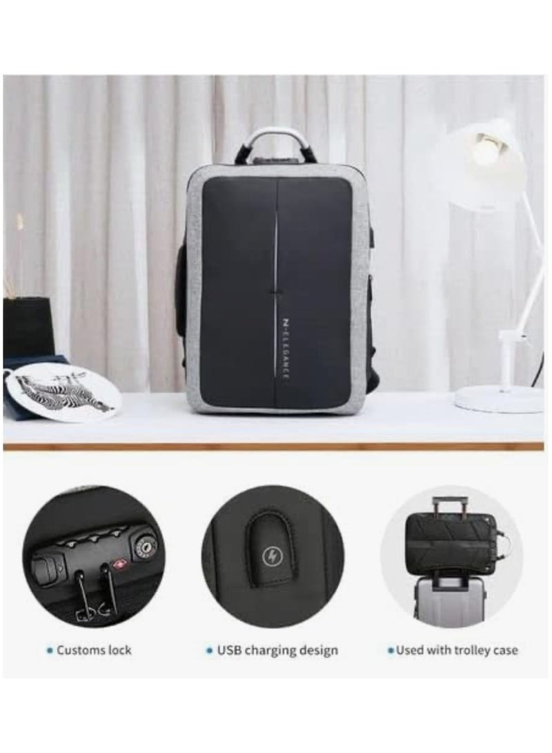 N Elegance 15.6 inch Laptop Backpack Large Capacity School Bag USB Charging Port Water Resistant Grey - Image 3