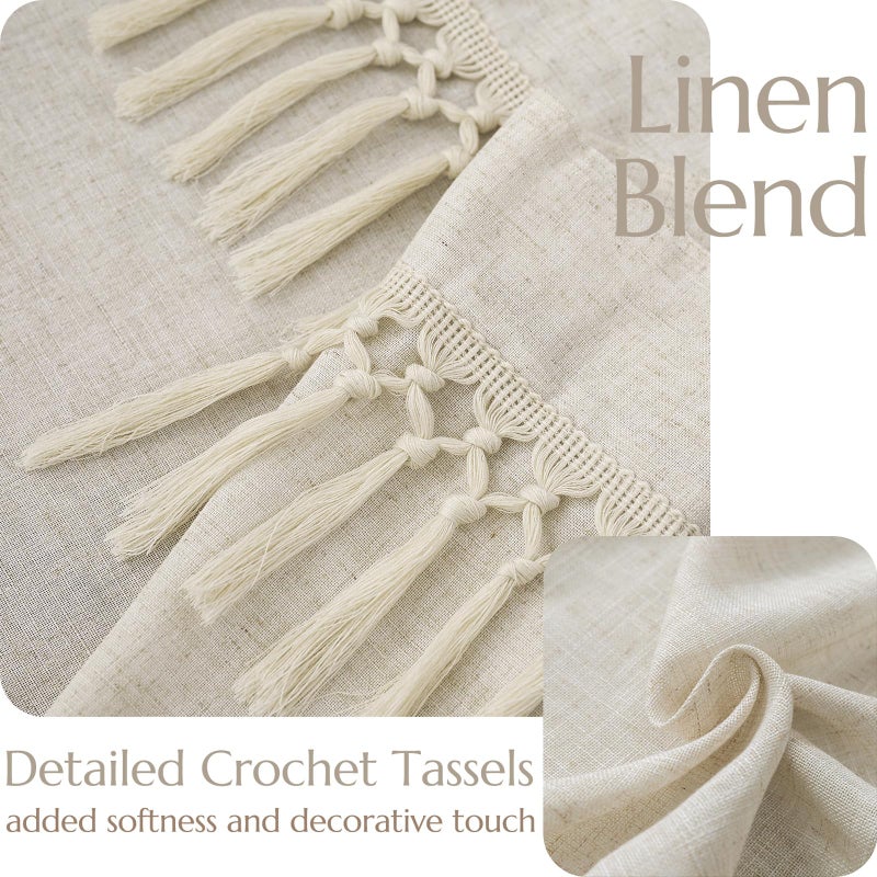 jinchan Linen Kitchen Curtain with Tassels 36 Inch Boho Tier Curtain Beige Farmhouse Cafe Light Filtering Small Window Drape for Bathroom Laundry Room RV Rod Pocket Back Tab 1 Panel Crude - Image 5