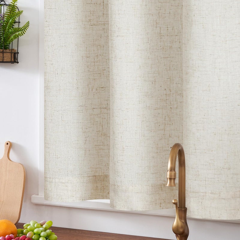 jinchan Linen Kitchen Curtain with Tassels 36 Inch Boho Tier Curtain Beige Farmhouse Cafe Light Filtering Small Window Drape for Bathroom Laundry Room RV Rod Pocket Back Tab 1 Panel Crude - Image 3