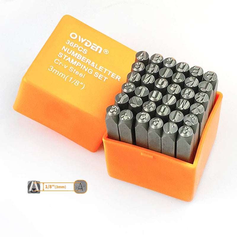 OWDEN Professional 36Pcs. Steel Metal Stamping Tool Set,(1/8”) 3mm,Steel Number and Letter Punch Set,Alloy Steel Made HRC 58-62 for Jewelry Craft Stamping. - Image 1