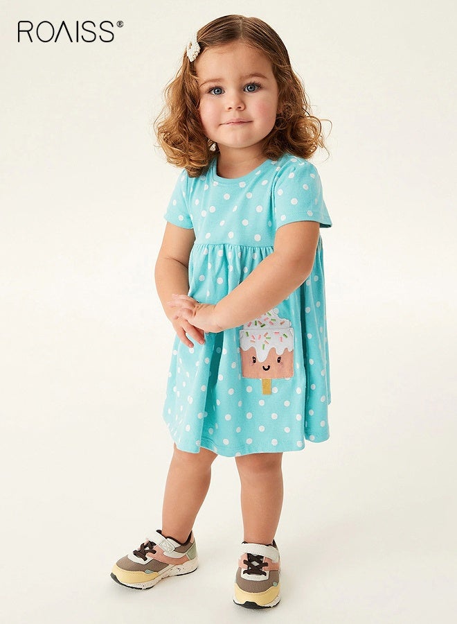 roaiss Girl's Summer Dress with Adorable Patterns, Cotton Polka Dot Dress, Casual Stylish Sundress for Little Girls, Suitable for Daily Wear or Any Occasion  - Image 3