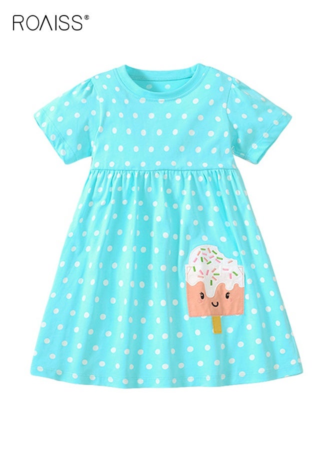 roaiss Girl's Summer Dress with Adorable Patterns, Cotton Polka Dot Dress, Casual Stylish Sundress for Little Girls, Suitable for Daily Wear or Any Occasion  - Image 1