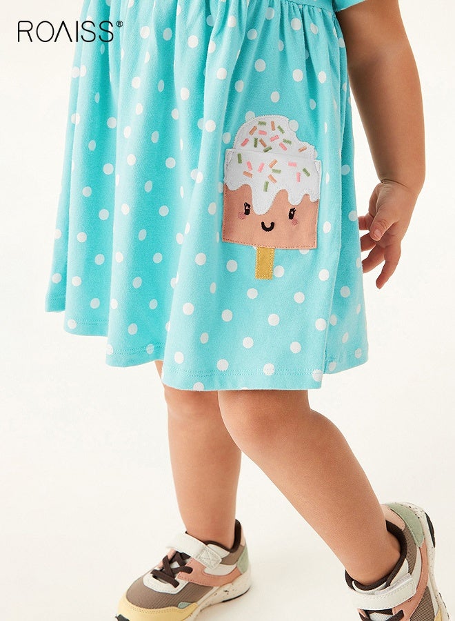 roaiss Girl's Summer Dress with Adorable Patterns, Cotton Polka Dot Dress, Casual Stylish Sundress for Little Girls, Suitable for Daily Wear or Any Occasion  - Image 5