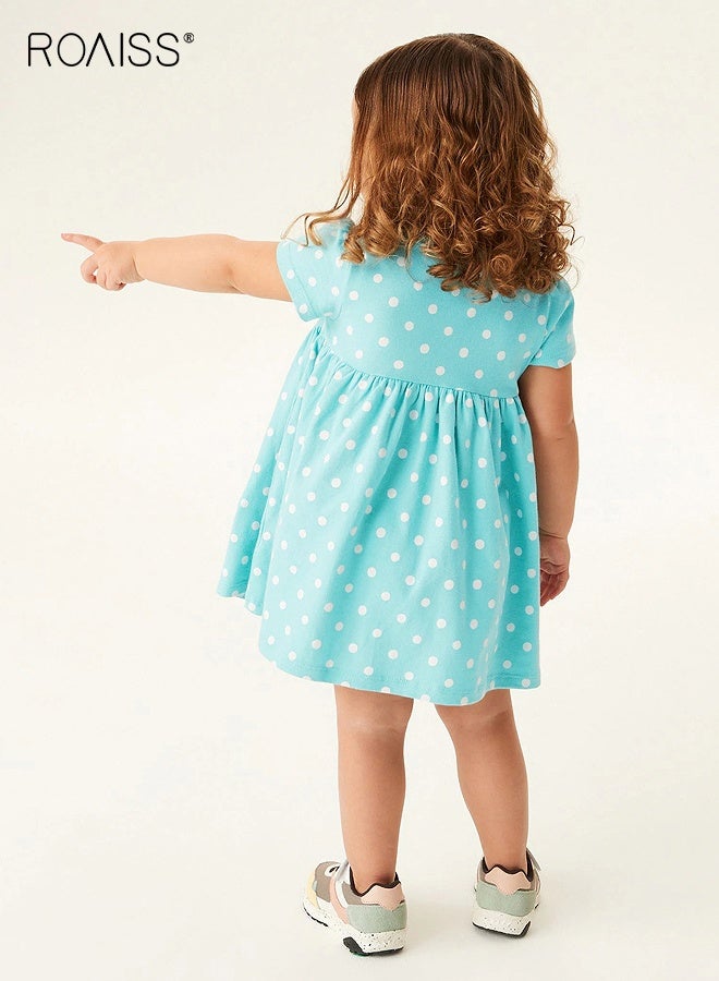 roaiss Girl's Summer Dress with Adorable Patterns, Cotton Polka Dot Dress, Casual Stylish Sundress for Little Girls, Suitable for Daily Wear or Any Occasion  - Image 4
