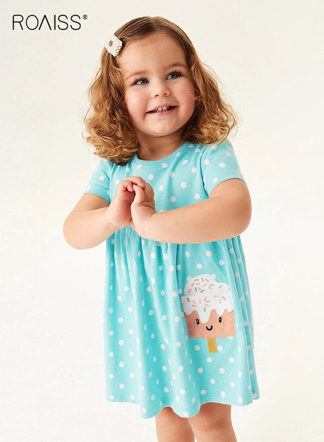 roaiss Girls A-line Dress with Adorable Patterns, Cotton Polka Dot Dress, Casual Summer Frock for Little Girls, Suitable for Daily Wear or Any Occasion - Image 4