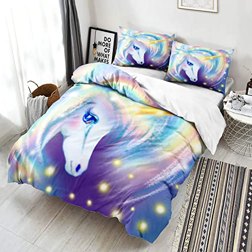 CVHOUSE Rainbow Unicorn Duvet Cover King Size,Glitter Animal Bedding Set for Girls Kids Teens,Rainbow Unicorn Comforter Cover,1 Duvet Cover 2 Pillowcases 3 Piece - Image 4