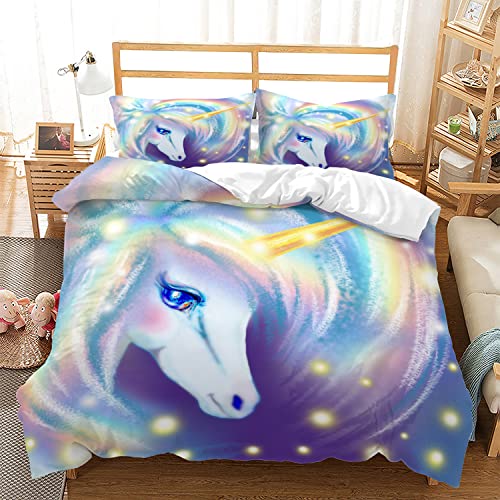 CVHOUSE Rainbow Unicorn Duvet Cover King Size,Glitter Animal Bedding Set for Girls Kids Teens,Rainbow Unicorn Comforter Cover,1 Duvet Cover 2 Pillowcases 3 Piece - Image 1
