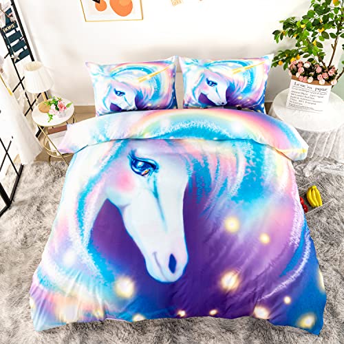 CVHOUSE Rainbow Unicorn Duvet Cover King Size,Glitter Animal Bedding Set for Girls Kids Teens,Rainbow Unicorn Comforter Cover,1 Duvet Cover 2 Pillowcases 3 Piece - Image 2