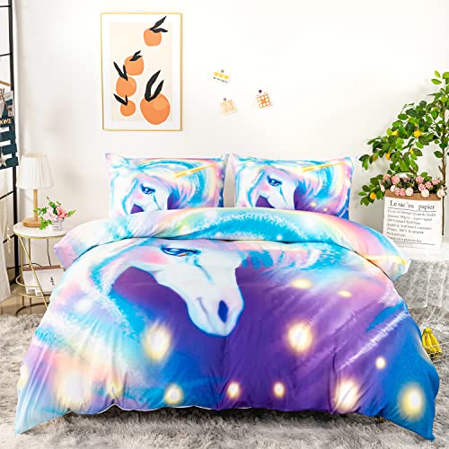 CVHOUSE Rainbow Unicorn Duvet Cover King Size,Glitter Animal Bedding Set for Girls Kids Teens,Rainbow Unicorn Comforter Cover,1 Duvet Cover 2 Pillowcases 3 Piece - Image 3