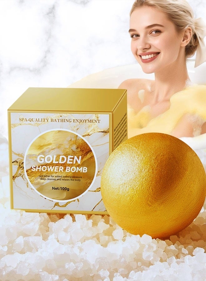 SADOER Shower Bomb Nourishing Skin Roughness Smooth Moisturizing Lasting Fragrance Golden Shower Bath Bomb Deep Cleansing Body Bath Salt Ball Bubble Bath Salt Shower Bomb Bath Bomb 100g - Image 1