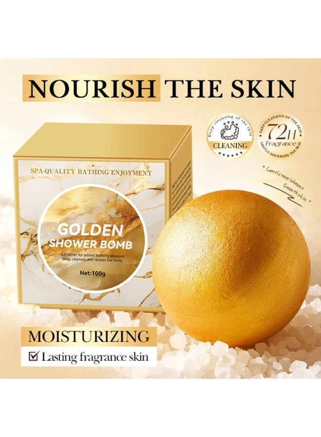 SADOER Shower Bomb Nourishing Skin Roughness Smooth Moisturizing Lasting Fragrance Golden Shower Bath Bomb Deep Cleansing Body Bath Salt Ball Bubble Bath Salt Shower Bomb Bath Bomb 100g - Image 2