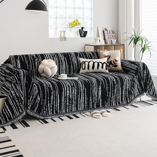 WEYOND Chenille Couch Cover Pet Friendly, Sofa Cover Washable, Reversible Sofa Slipcover for Sectional Sofa, Loveseat, 2 or 3 Cushion Couch, Corner Sofa, Futon Cover (71" X 118", Black) - Image 1