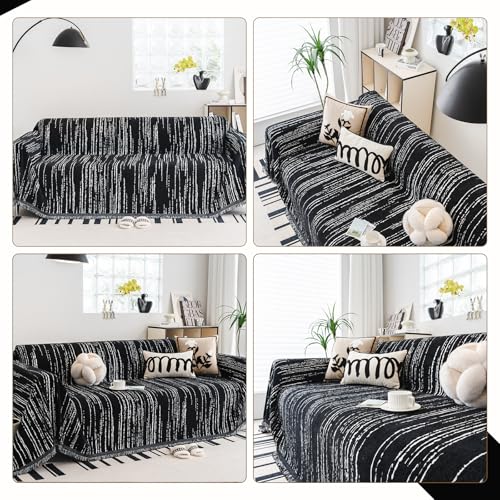 WEYOND Chenille Couch Cover Pet Friendly, Sofa Cover Washable, Reversible Sofa Slipcover for Sectional Sofa, Loveseat, 2 or 3 Cushion Couch, Corner Sofa, Futon Cover (71" X 118", Black) - Image 2