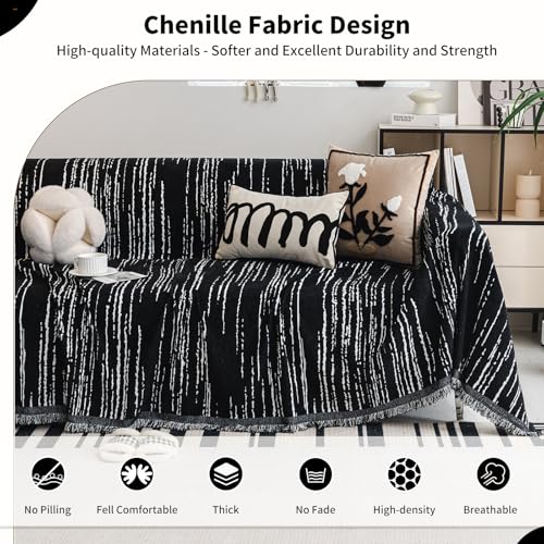WEYOND Chenille Couch Cover Pet Friendly, Sofa Cover Washable, Reversible Sofa Slipcover for Sectional Sofa, Loveseat, 2 or 3 Cushion Couch, Corner Sofa, Futon Cover (71" X 118", Black) - Image 3
