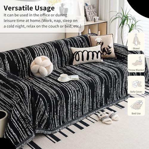 WEYOND Chenille Couch Cover Pet Friendly, Sofa Cover Washable, Reversible Sofa Slipcover for Sectional Sofa, Loveseat, 2 or 3 Cushion Couch, Corner Sofa, Futon Cover (71" X 118", Black) - Image 5